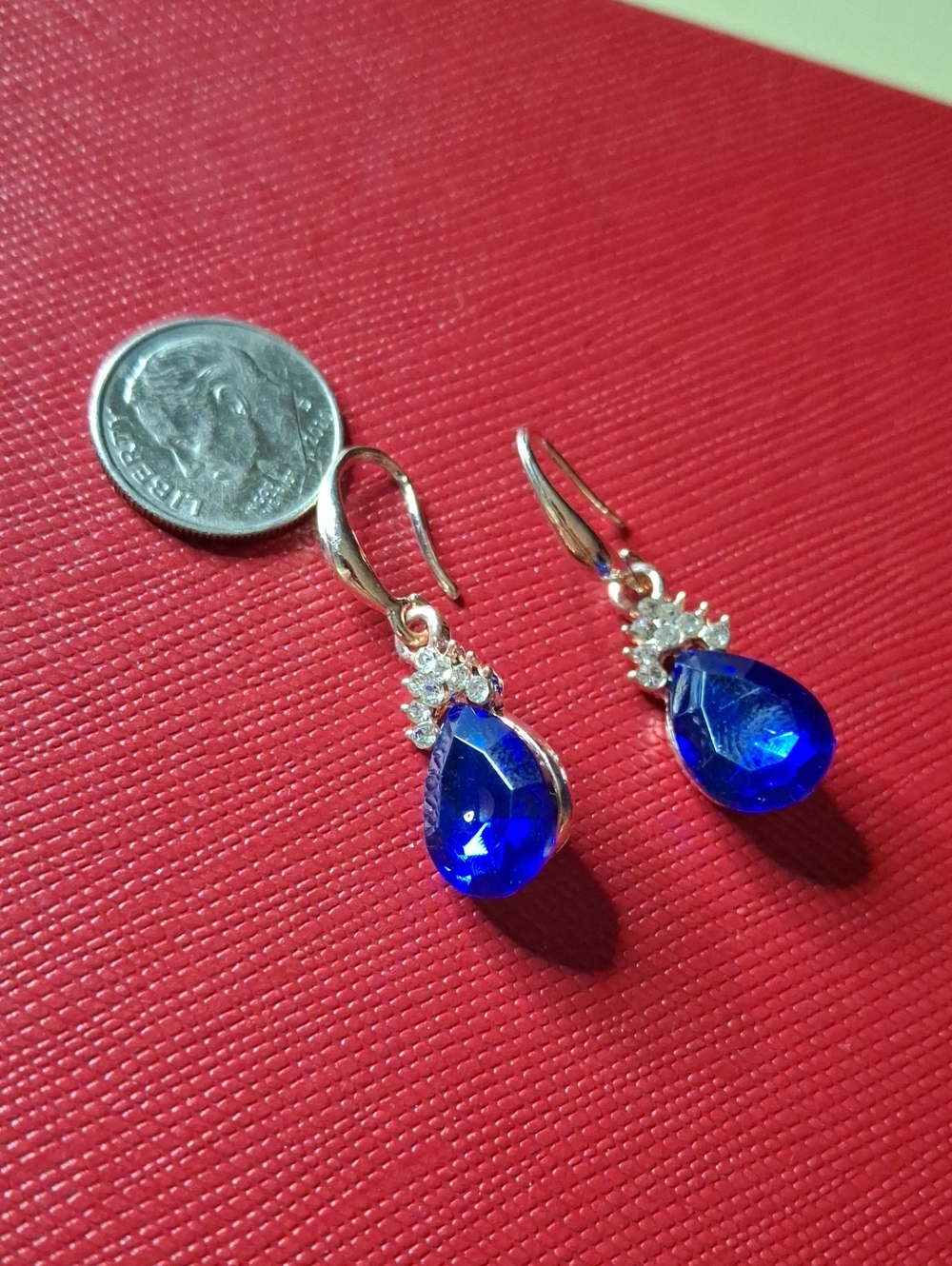 Royal Blue Earrings Gold Tone New